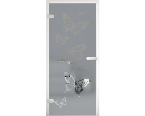 Glastür mit Schmetterlingsmotiv
