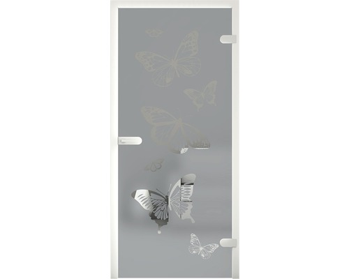 Glastür mit Schmetterlingsmotiv