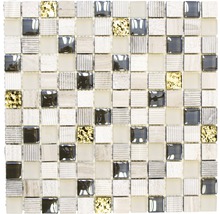 Mosaikfliesenmuster mit Glas-, Stein- und Metallelementen