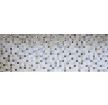Mosaikfliese mit quadratischen Elementen in verschiedenen Grautönen und Goldakzenten