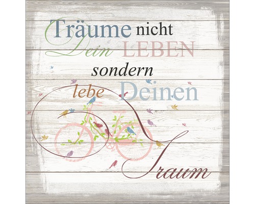 Dekoratives Wandbild mit Fahrrad und Spruch auf Holzoptik