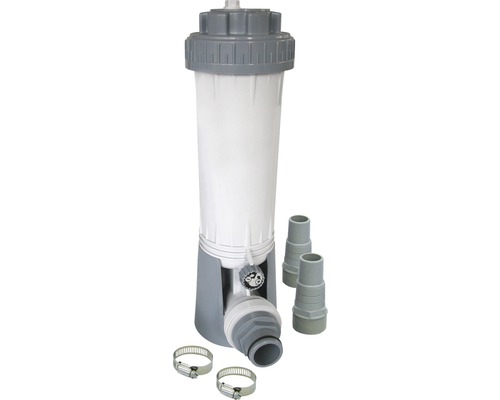 Chlorinator für Schwimmbecken mit Schlauchanschlüssen und Befestigungsschellen