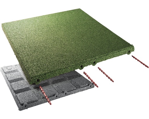 Fallschutzmatte terrasoft 5 m² 50 x 50 x 4 cm Gummi Kautschuk grün Systemstecker mit Dübelfunktion