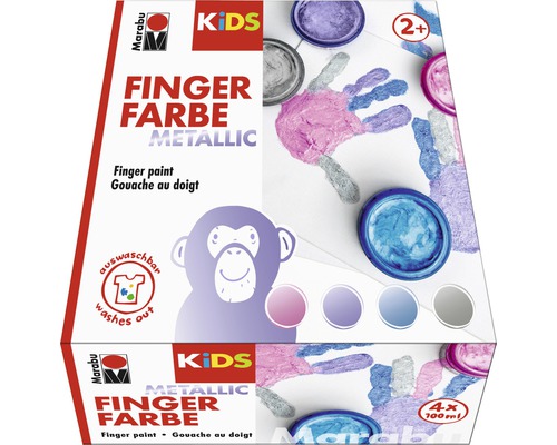 Marabu Fingerfarbe Metallic für Kinder, 4 mal 100 Milliliter