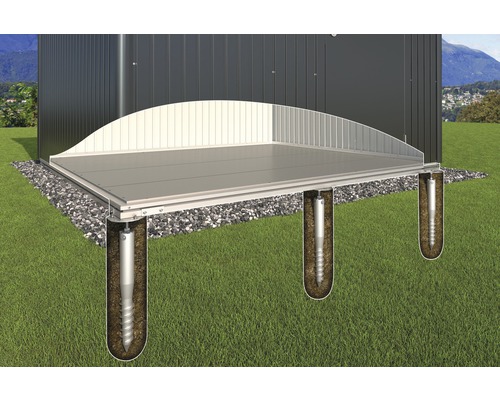 Erdschrauben-Fundament Biohort SmartBase PLUS AvantGarde Gr. A4 Illustration eines Gartenhauses mit Schraubfundamenten im Boden