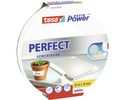 tesa extra Power Perfect Gewebeband weiß 25m x 19mm Tesa Extra Power Perfect Gewebeband, 25 m x 19 mm, weiß