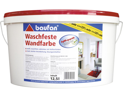Waschfeste Wandfarbe Baufan weiß 12,5 l