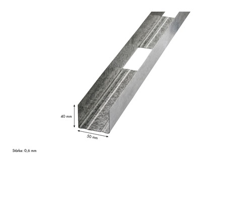 Metallständerprofil mit den Maßen 40 mm x 50 mm und einer Stärke von 0,6 mm