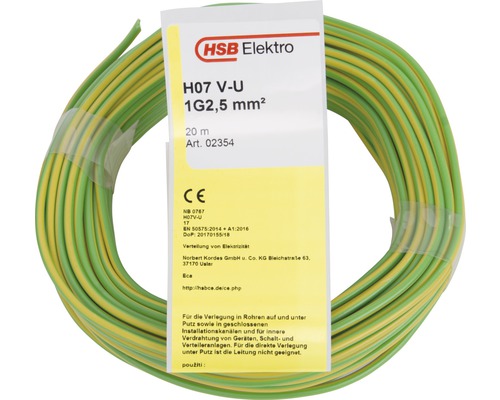 Aderleitung H07 V-U 1G2,5 mm² 20 m grün/gelb