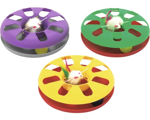 Katzenspielzeug Karlie Kitty-Roundabout 24 cm zufällige Farbauswahl Drei interaktive Katzenspielzeuge mit Mäusen und Bällen
