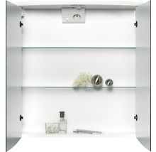 Offener Spiegelschrank mit Glasböden und Steckdose