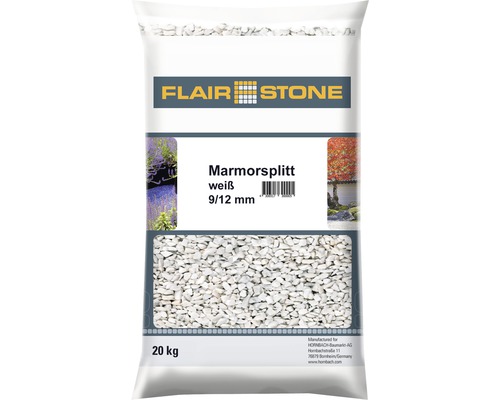 Sack mit weißen Marmorsplittsteinen, Körnung 9/12 mm, 20 kg