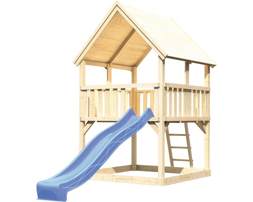 Spielturm aus Holz mit Rutsche und Leiter