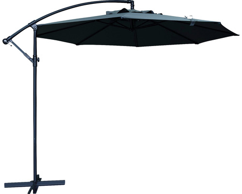 Ampelschirm SOLUNA Lyon Ø 300 cm dunkelgrau mit UV-Schutz 80, wasserabweisende Polyesterbespannung, leichte Aufspannung per Kurbel,Dreh und Neigfunktion, 14,7 kg Freiarm-Sonnenschirm mit Fußkreuz für den Garten
