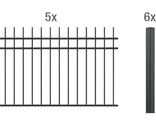 Zaun-Grundset ALBERTS Guardian zum Einbetonieren 10 x 1,20 m schwarz matt