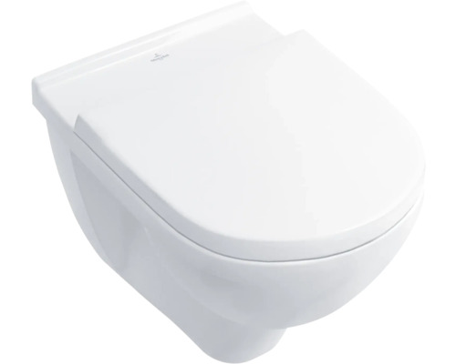 Villeroy & Boch Wand-WC Set O.novo Tiefspüler mit Spülrand weiß glänzend mit Beschichtung mit WC-Sitz 5660H1R1