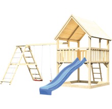Spielturm aus Holz mit Rutsche, Schaukel und Kletterleiter