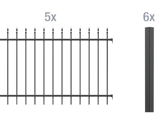 Zaun-Grundset ALBERTS Chaussee zum Einbetonieren 10 x 1,20 m schwarz matt
