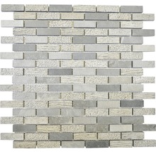 Mosaikfliese mit rechteckigen Steinen in unterschiedlichen Oberflächen