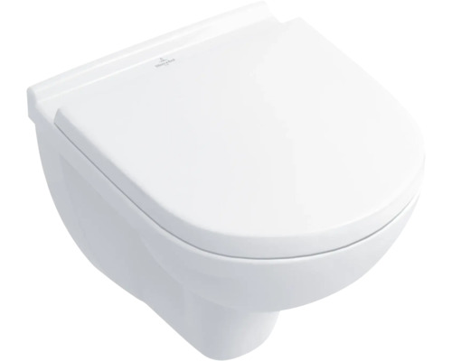 Villeroy & Boch Wand-WC Set O.novo Compact Tiefspüler mit Spülrand verkürzt weiß glänzend mit WC-Sitz 5688H101