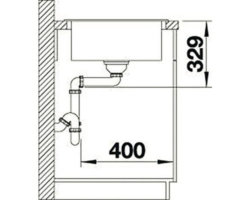 Technische Zeichnung eines Waschbeckens mit Maßen.