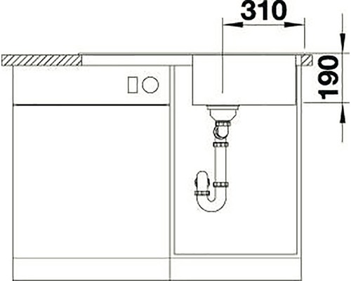 Technische Zeichnung eines Küchenwaschbeckens mit Abmessungen