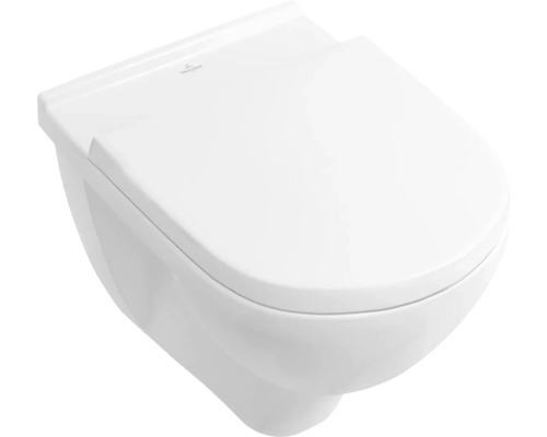 Villeroy & Boch Wand-WC Set O.novo Tiefspüler offener Spülrand weiß glänzend mit Beschichtung mit WC-Sitz 5660HRR1