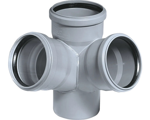HT-ED Eckdoppelabzweig 67° DN 110/110/110 mm Abzweigstück für Abwasserrohre mit vier Anschlüssen