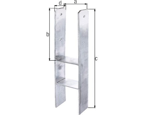 Pfostenträger zum Einbetonieren mit Maßangaben