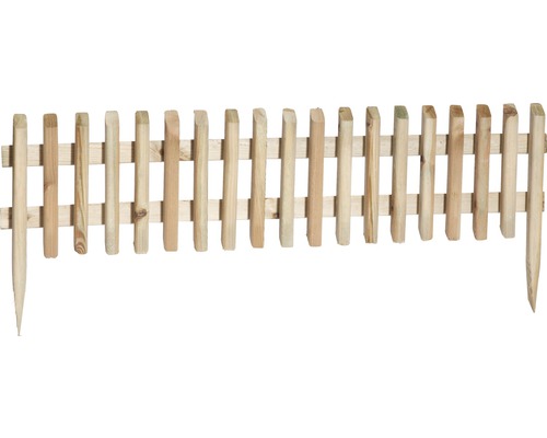 Mini-Staketenzaun 115 x 28/45 cm, kesseldruckimprägniert Gartenzaun aus Holz mit Erdspießen