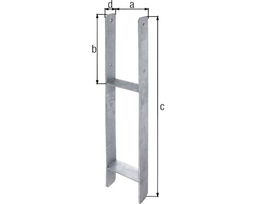 Pfostenträger zum Einbetonieren mit Maßangaben