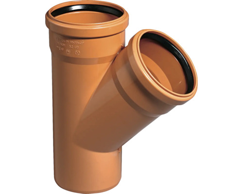 KG Abzweigung 45° DN 200/125 mm Abzweigrohr aus Kunststoff mit drei Öffnungen zum Verbinden von Rohren