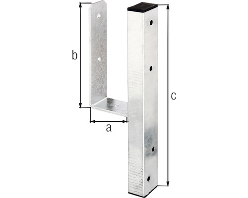 Pfostenträger zum Einbetonieren mit Maßangaben