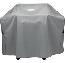 Weber Logo auf grauer Grillabdeckung zum Schutz vor Witterungseinflüssen