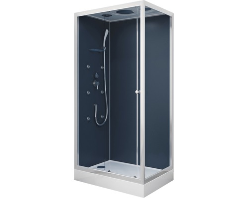 Komplettdusche Aurlane Blue River Rectangle 2,0 80 x 110 x 219 cm silbergrau Duschkabine mit Duschkopf und Massagedüsen