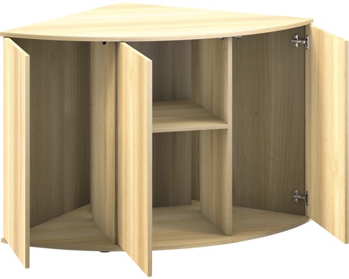 Eckunterschrank mit drei Türen und einem Regalboden