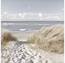Strand mit Sand, Gras und Meerblick
