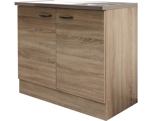 Flex Well Spülenschrank inkl Spüle Oslo BxTxH 100x50x85 cm Frontfarbe sonoma eiche matt Anschlag links rechts