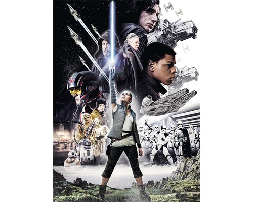 Fototapete Papier 4-496 Disney Edition 4 Star Wars Balance 4-tlg. 184 x 254 cm Star Wars Filmplakat mit den Charakteren Rey, Luke Skywalker, Leia Organa, Finn, Kylo Ren, Chewbacca, C-3PO, R2-D2, BB-8, Sturmtruppen und Raumschiffen