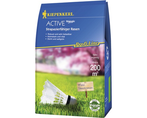 Rasensamen Kiepenkerl P.L. Active Strapazierfähiger Rasen 4 kg 200 m² Kiepenkerl Active Majestic strapazierfähiger Rasen, 4 Kilogramm für 200 Quadratmeter
