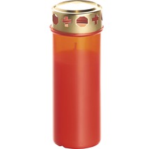 Grabkerze mit rotem Gehäuse und goldenem Deckel