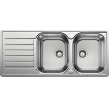 Spüle aus Edelstahl mit zwei Becken und Abtropffläche