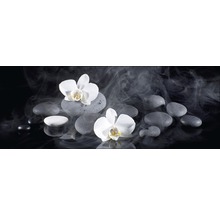 Dekorative Anordnung mit Orchideen und Steinen
