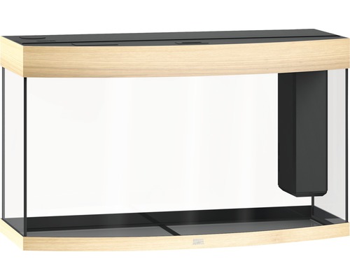 Leeres Aquarium mit gebogener Frontscheibe und integriertem Filter