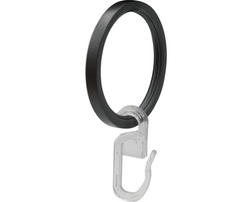 Gardinenring flach mit Haken und Gleiteinlage für Rivoli anthrazit Ø 20 mm 10 Stk. Gardinenring mit Faltenlegehaken zur Gardinenbefestigung