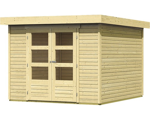 Holzgartenhaus mit Doppeltür und Fenstern