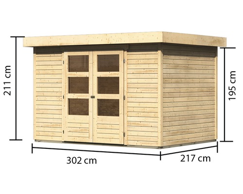 Holzgartenhaus mit Abmessungen 302 x 217 x 211 Zentimeter