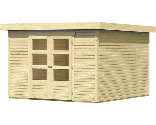 Holzgartenhaus mit Doppeltür und Fenstern