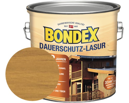 Bondex Dauerschutz Lasur Farbeimer mit Farbbeispiel