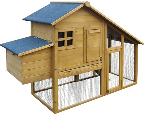 Hühnerstall aus Holz mit Fenster und Auslaufgitter